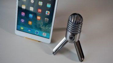 To Blog or to Podcast-That Is the Question-microphone and iPad on the desk