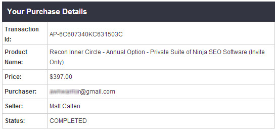 Recon Inner Circle Purchase Proof